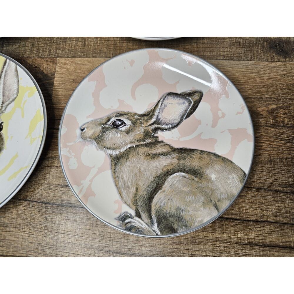 Williams Sonoma Blue Damask Easter Bunny Rabbit Salad Dessert Plates Set Of 4 - Picture 2 of 8